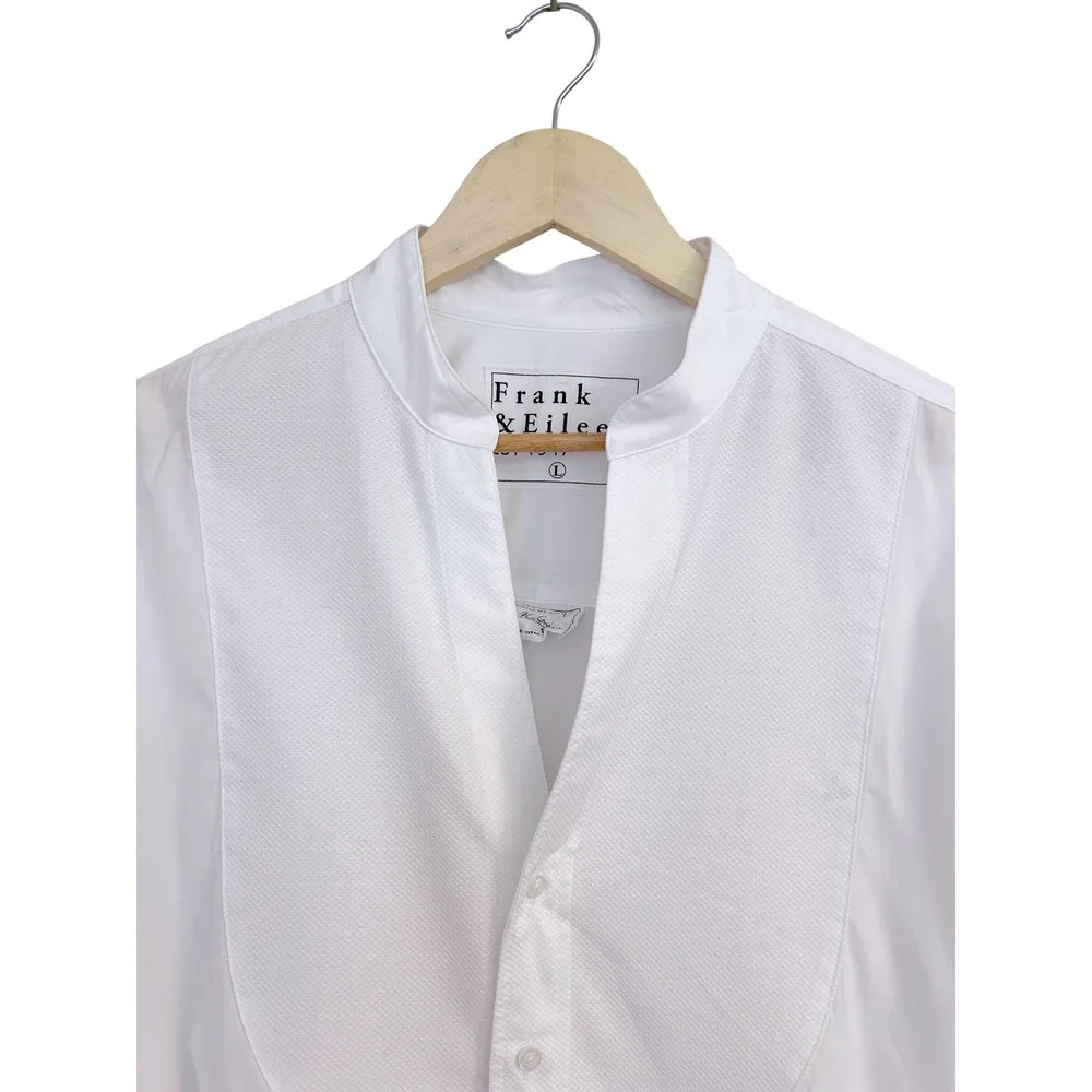 Frank & Eileen Victoria White Collarless Tuxedo Shirt Bib Cotton Womens Large - Picture 9 of 13